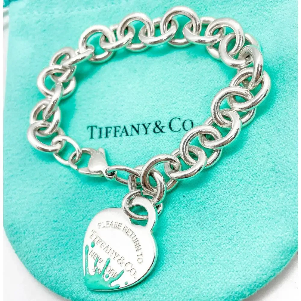 Tiffany & Co Return to Tiffany Blue Enamel Splash Heart Tag Bracelet 6.25